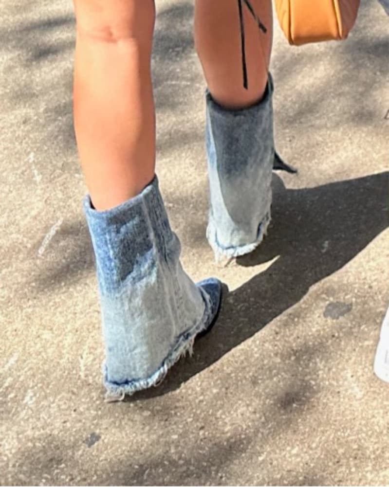 Distressed Denim Booties - Image 3