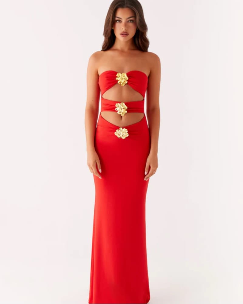 Stunning Red Cutout Mermaid Gown - Image 1