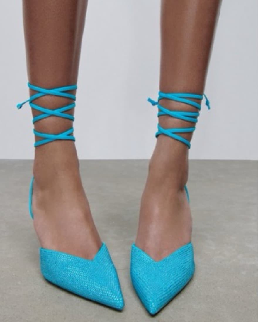 ZARA Blue Crystal Lace Up Heels - Image 3