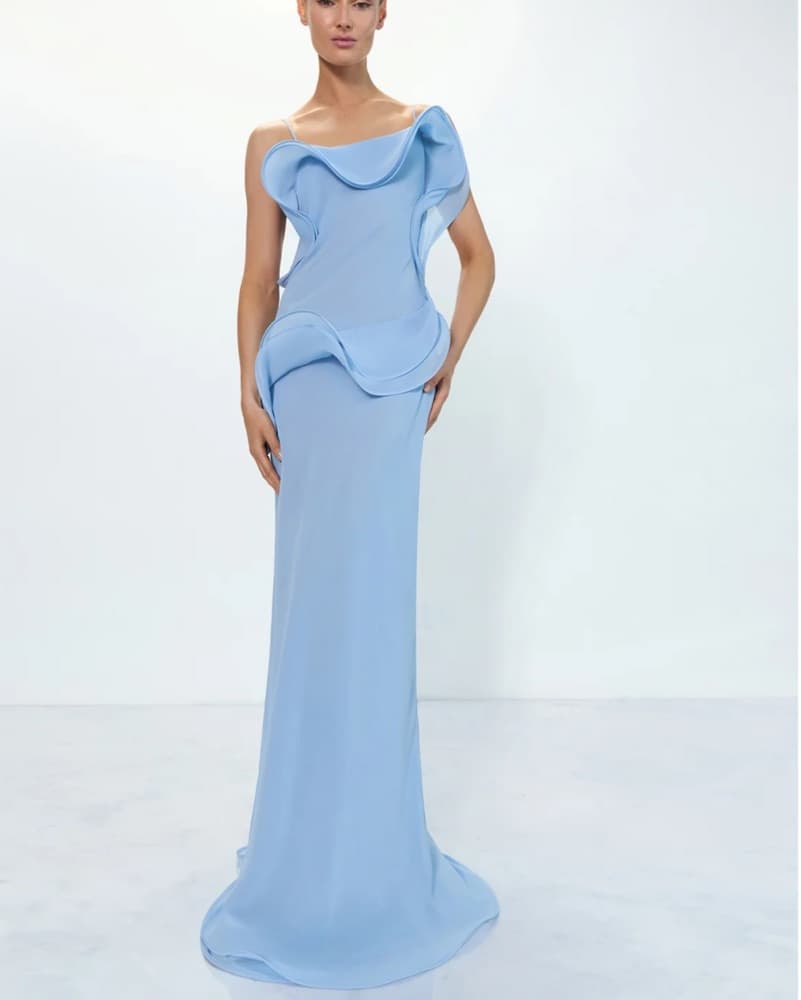 Selezza London Chiffon Dress in Blue -  - Image 2