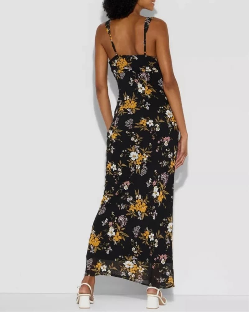 Black Floral Lace Trim Maxi Dress - Image 2