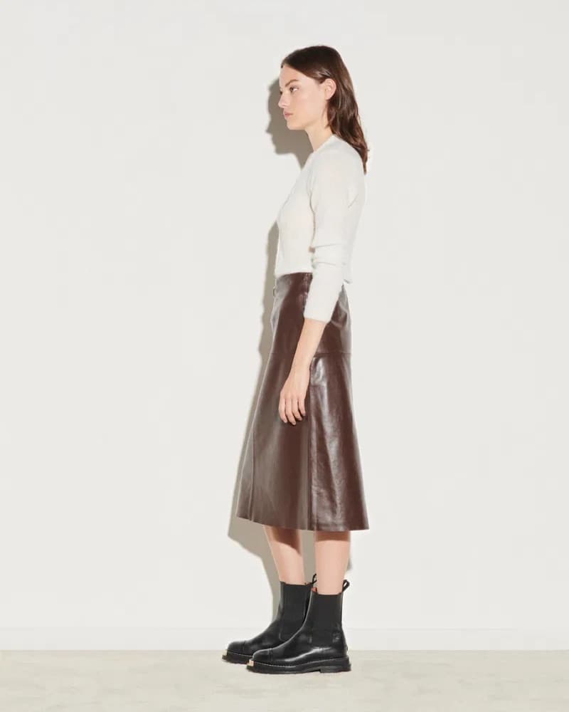 Sandro 100% Leather Brown Midi Skirt - Image 4
