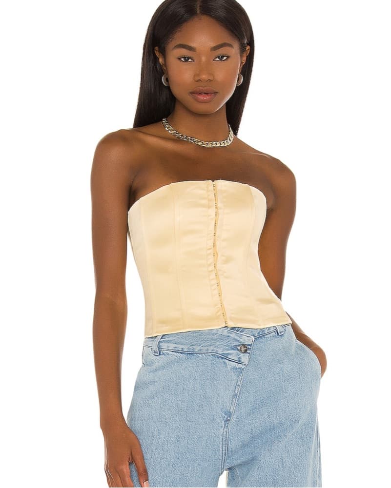 GUIZIO Satin Lace Up Corset in Cream - Image 1