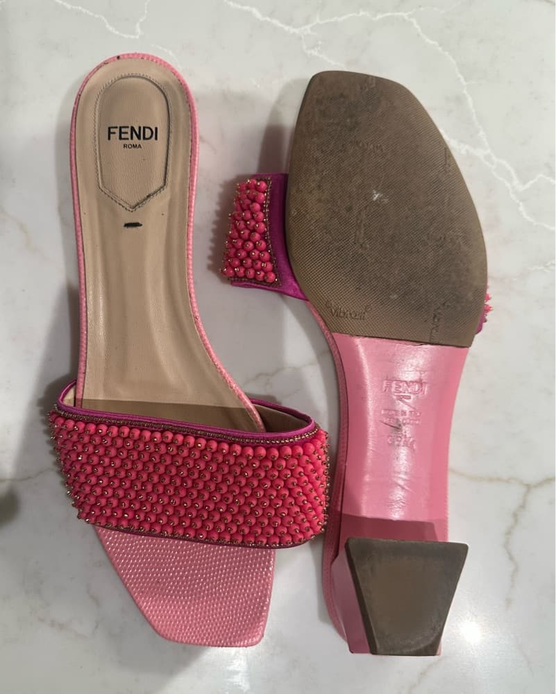 Pink Beaded Fendi Sandals  - Image 2