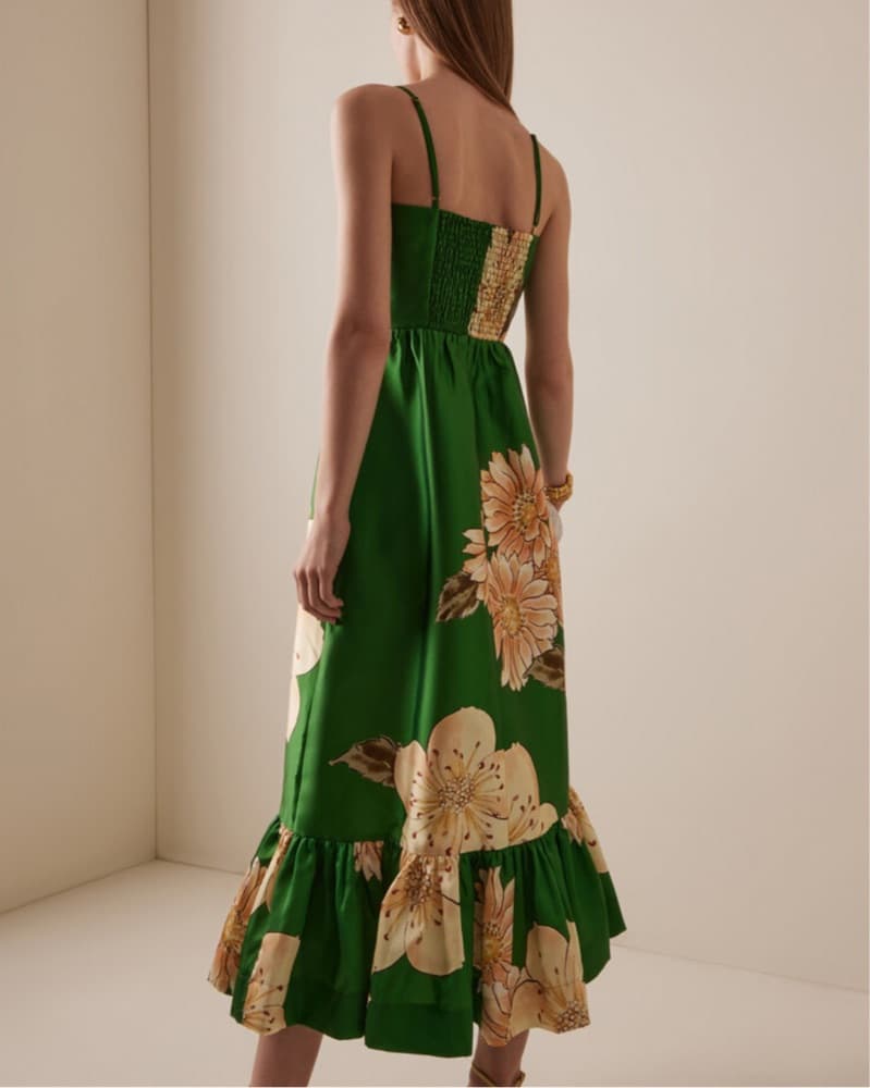 Alemais Green Satin Floral Midi  - Image 2