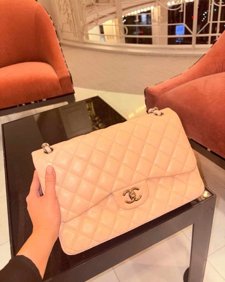 Chanel Classic Double Caviar Jumbo Pink - Image 2