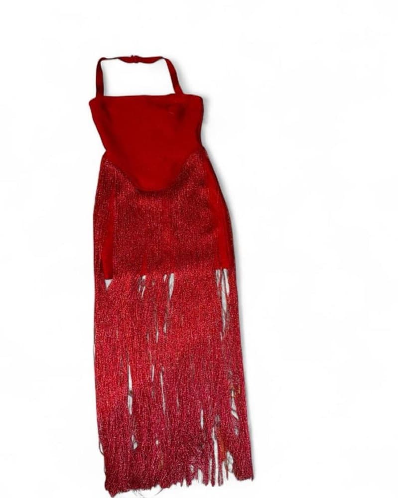 Red mini maxi fringe dress - Image 1