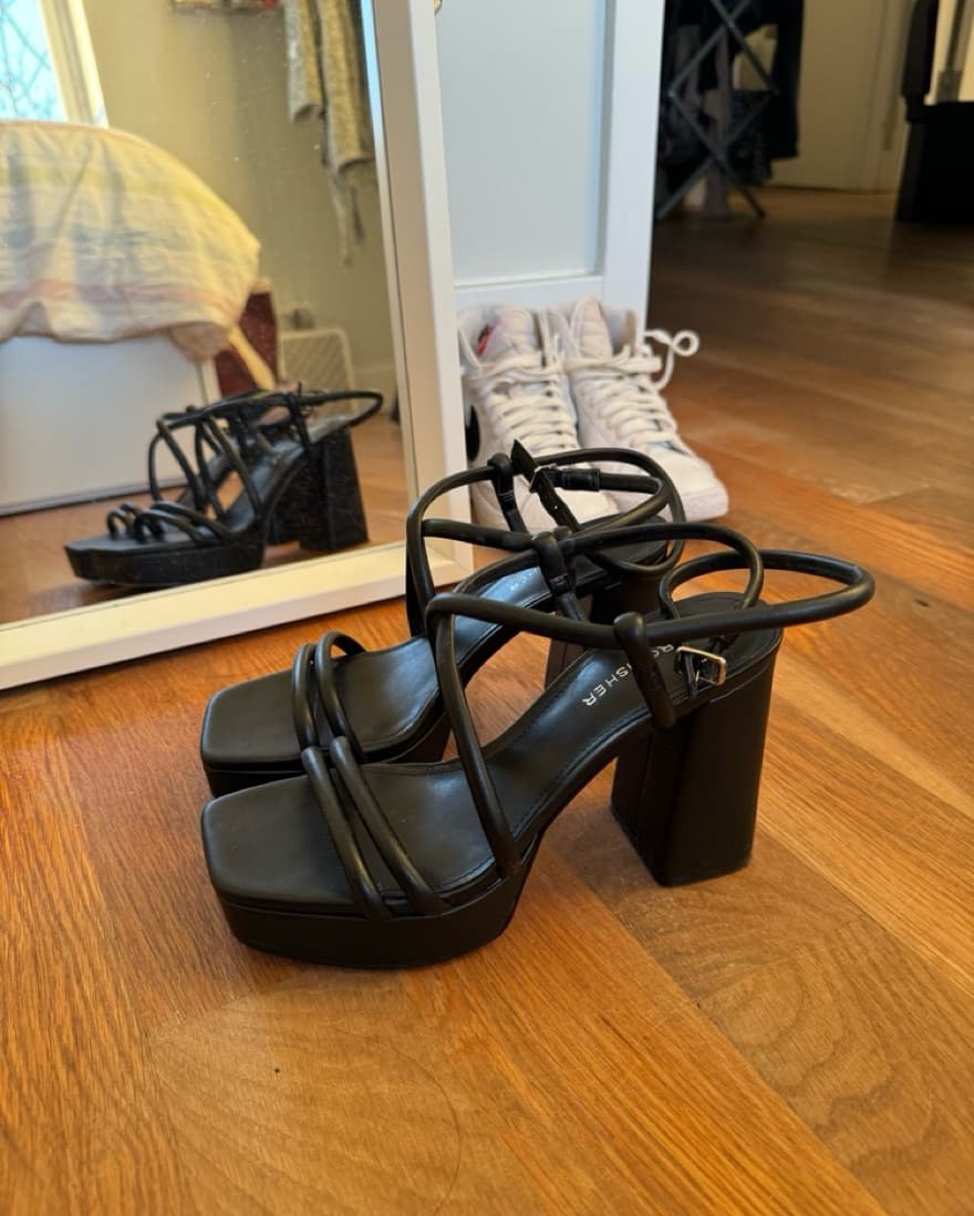 Black Strappy Platform Heels - Image 1