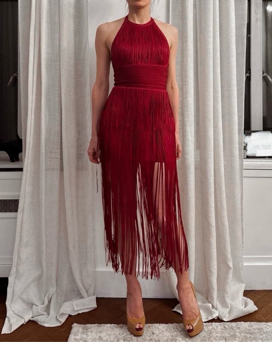 Karen Millen Captivating Red Fringe Gown - Image 3