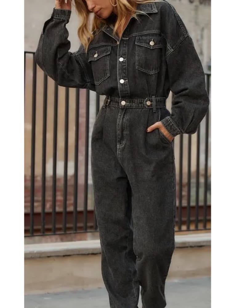 12th Tribe Denim Jumpsuit with Pockets - Image 2