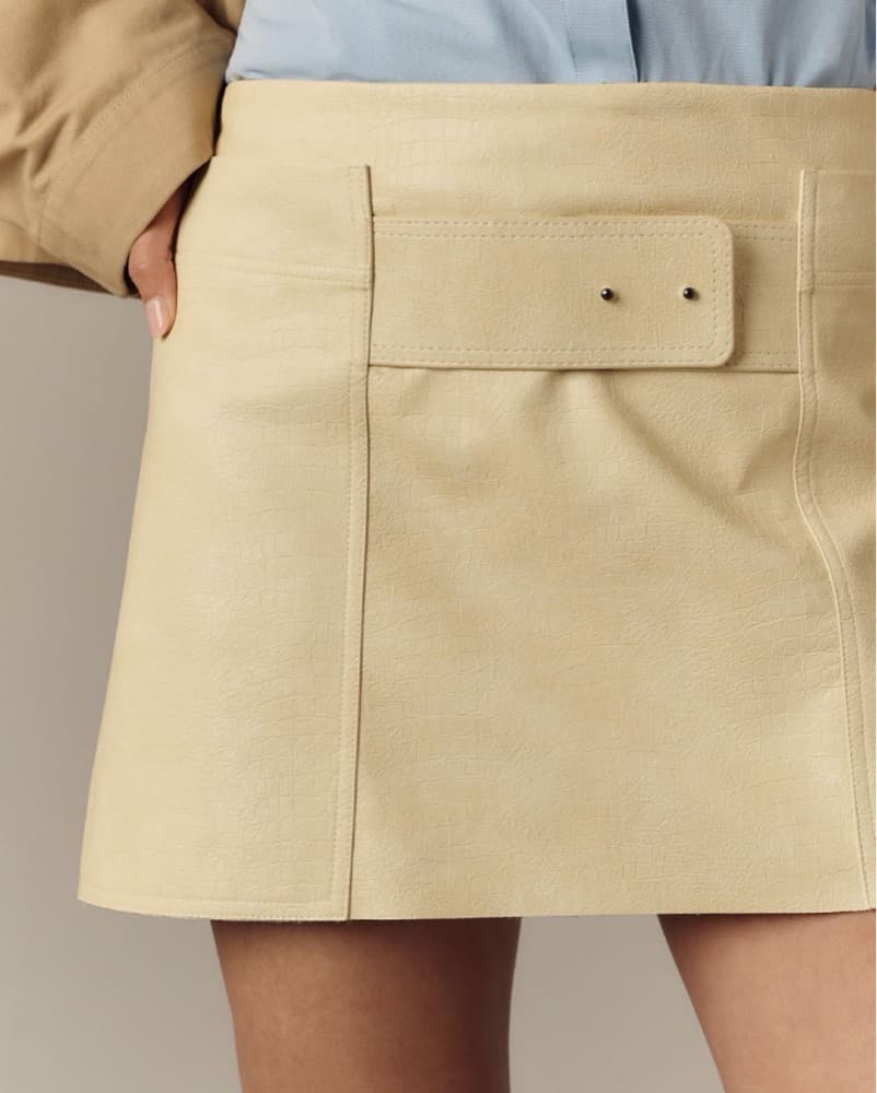 Yellow Mini Leather Skirt - Image 1