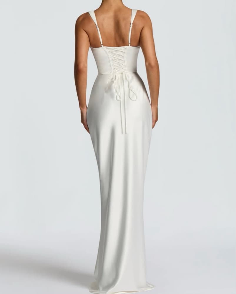 Elegant White Satin Formal Gown - Image 2