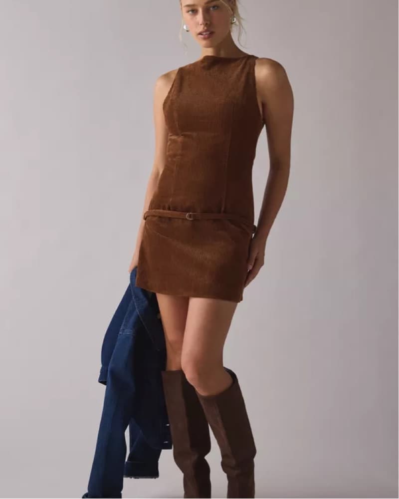 Brown Belted Corduroy Dress  - Image 3