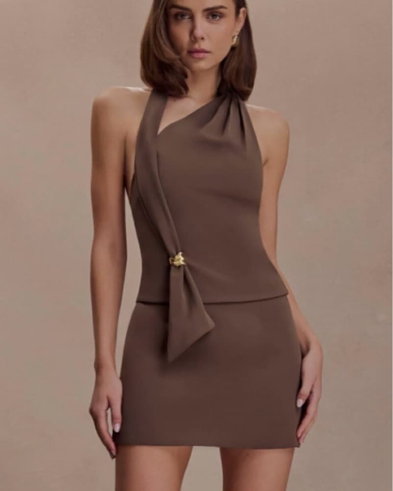 Elegant Brown Halter Dress - Image 1