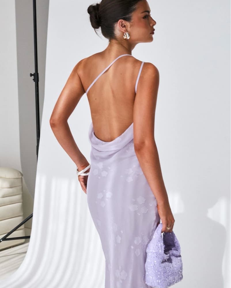 Jazmira One Shoulder Lilac Maxi Dress - Image 2