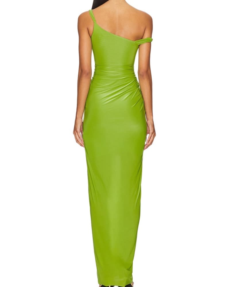 Deme by Gabrielle Bright Green Ruched One-Shoulder Maxi Dress - Image 3