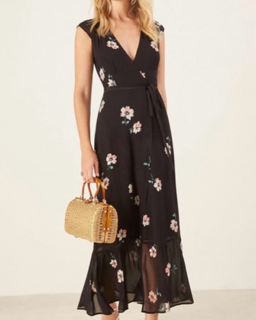 Black Floral Reformation Dress - Image 1