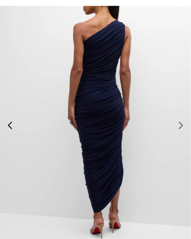 Navy Blue Ruched Norma Kamali Diana Gown - Image 3