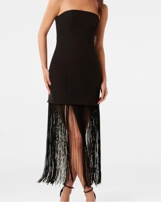 Elegant Fringed Black Cocktail Dress - Image 1