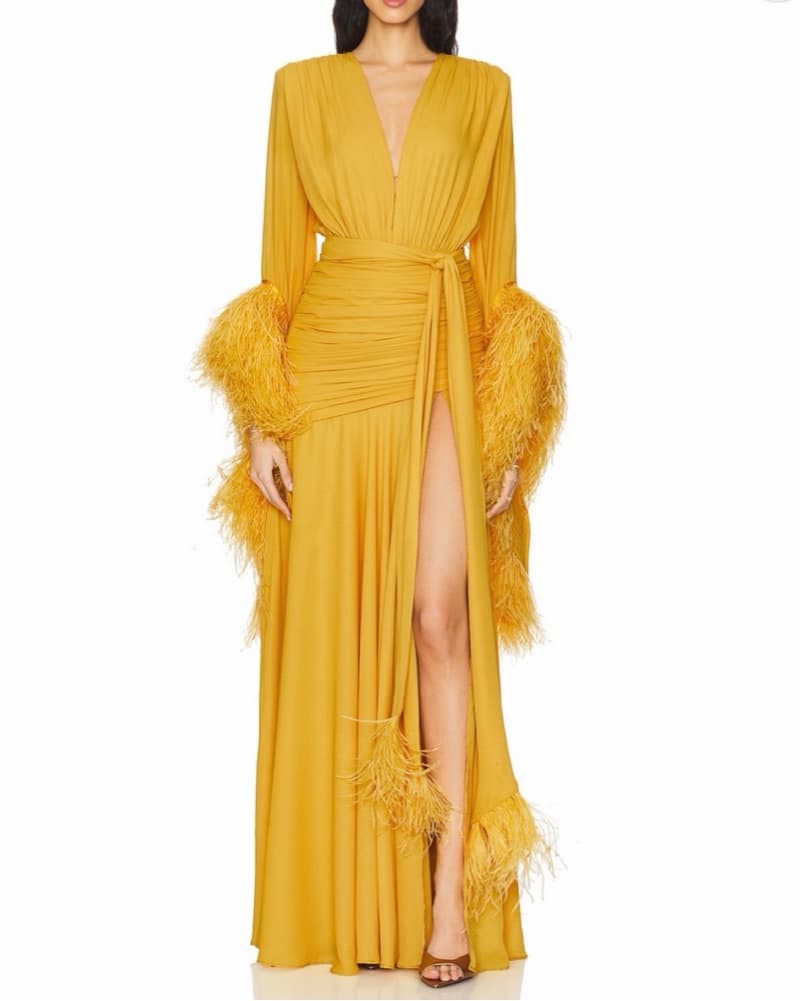 Bronx And Banco Yellow Feather Dress - Image 1