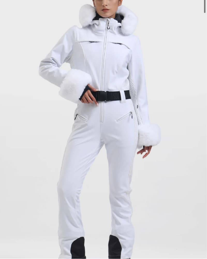 GSOU Snow White Fur Ski Suit - Image 1