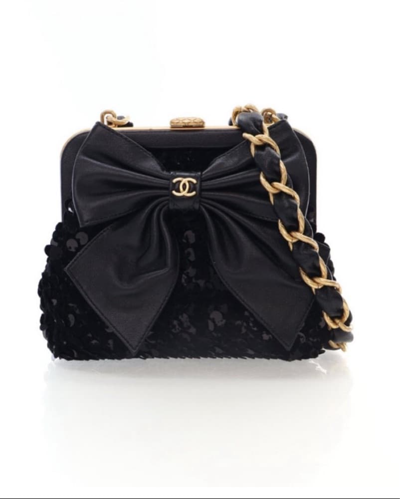 Chanel Sequin Bow Bag W Chain - Image 1