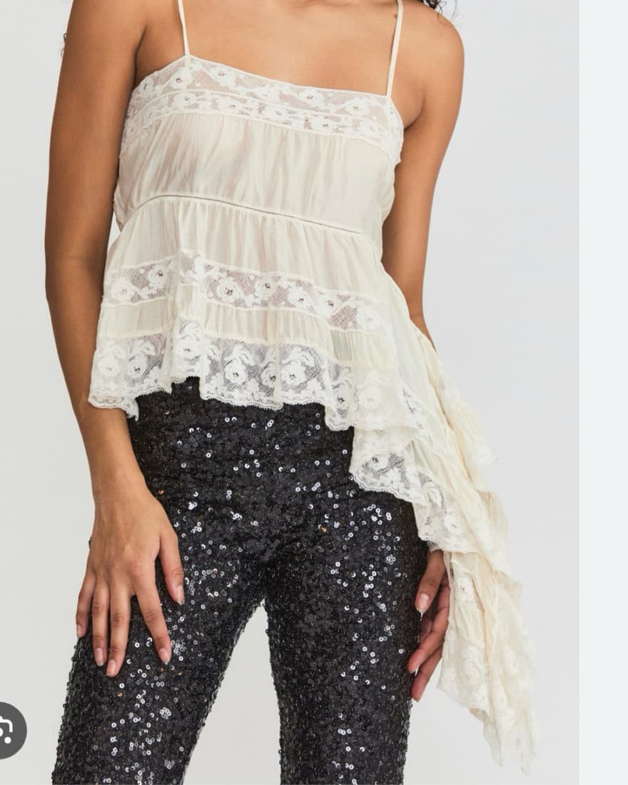Loveshackfancy Silk Asymmeteical LaceTop - Image 1