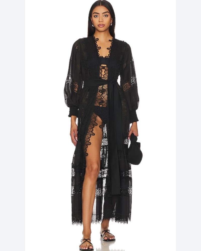Black Lace Coverup Kimono Robe - Image 1