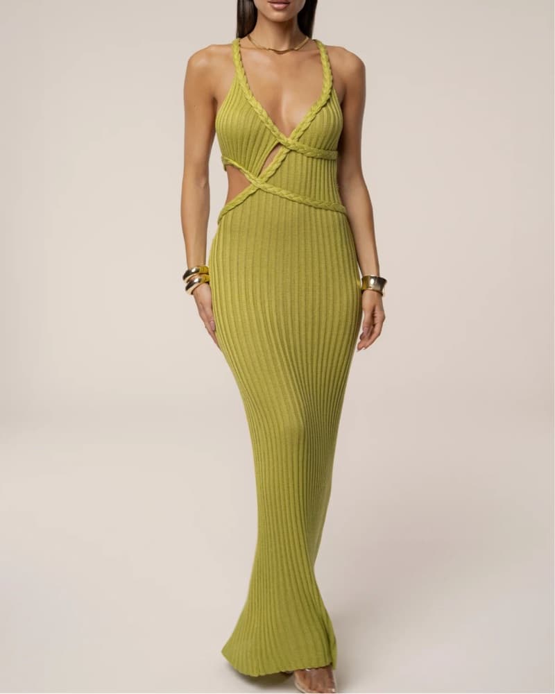 Lime Green Braided Maxi Dress - Image 2