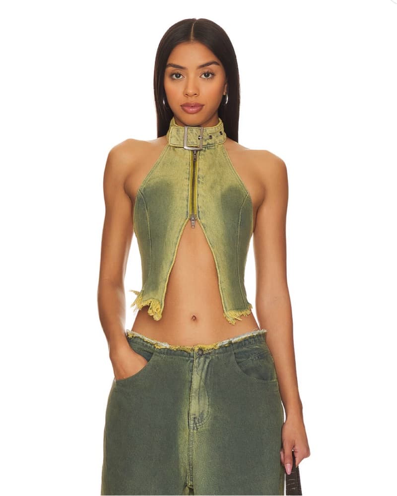 Olive Green Denim Cutout Jumpsuit  - Image 2