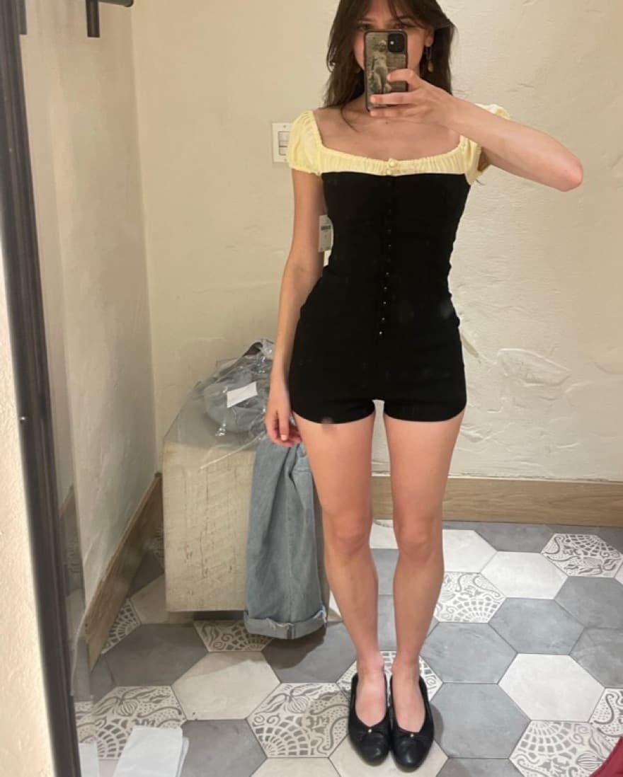 Anthropologie Maeve Off-the-Shoulder Shirred Linen Micro Romper  - Image 3