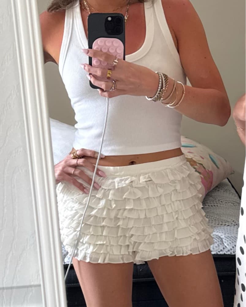 Cream Ruffle Mini Shorts - Image 3
