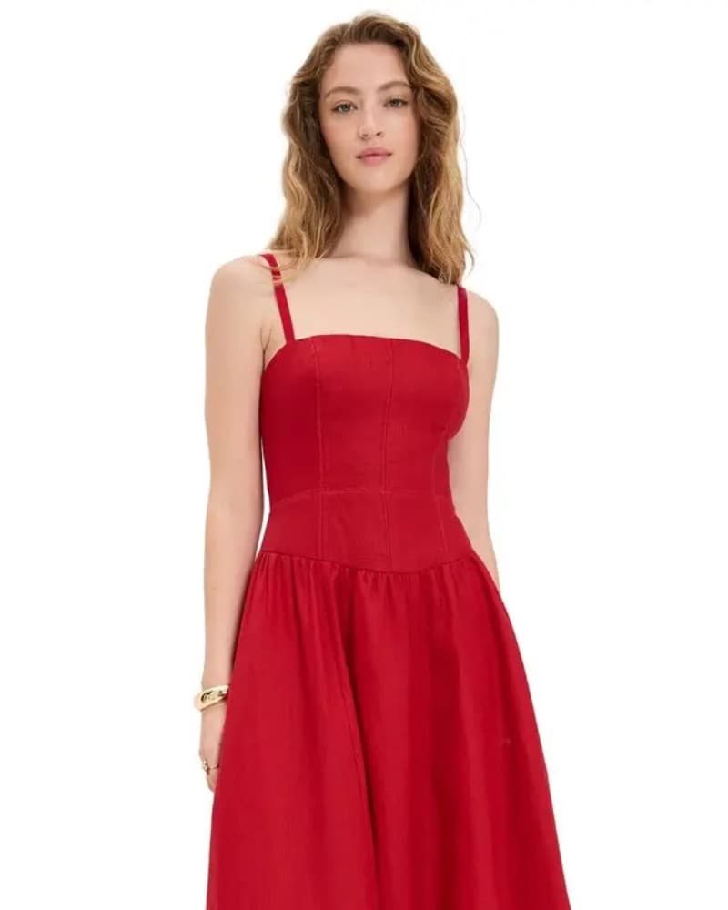 Reformation catarin linen dress in red - Image 1