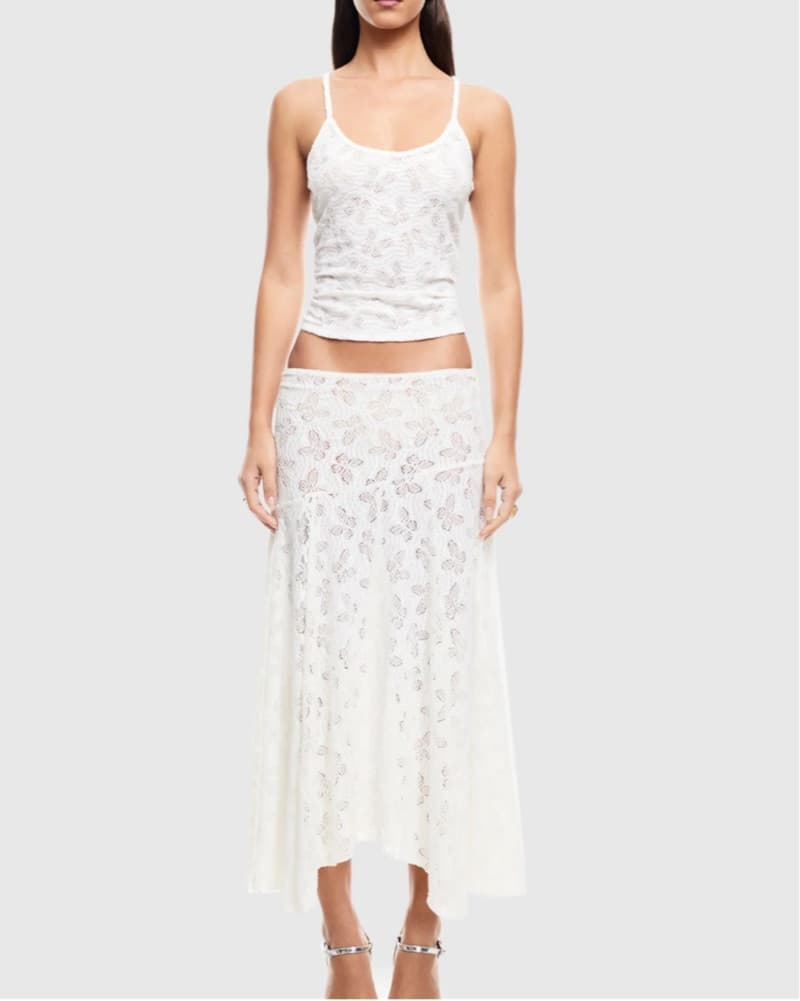 White Floral Lace Two-Piece Set | cover up, vacation set, white matching set - Image 1