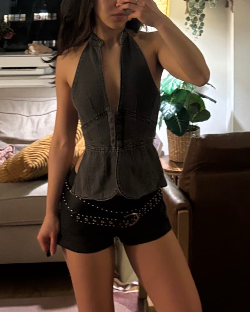 Gimaguas Ring Halter In Black Wash Denim - Image 4