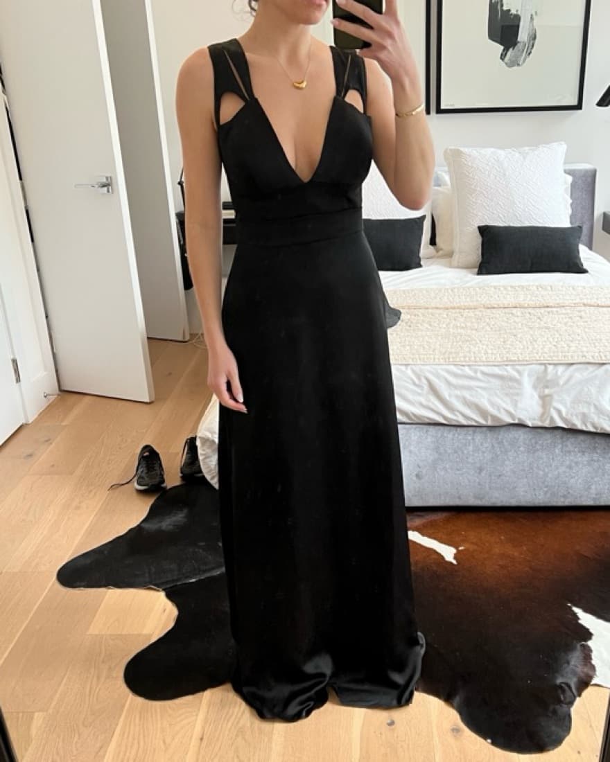 Dalia Macphee Black Satin Dress - Image 4