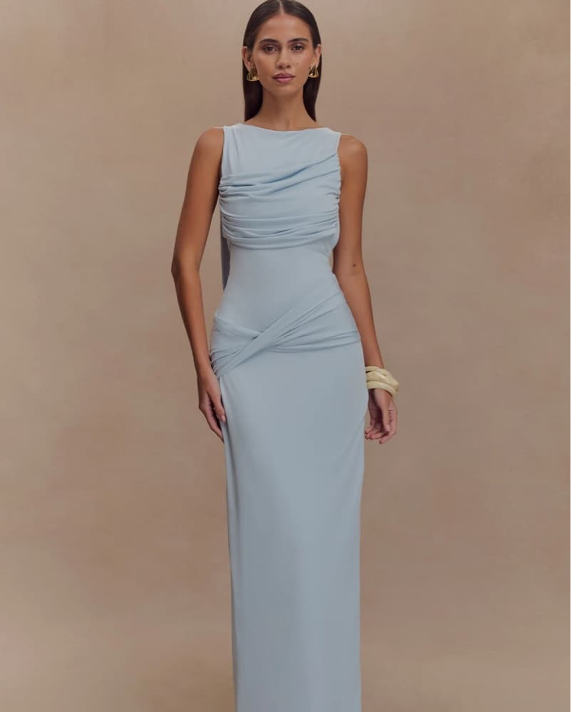 Elegant Ruched Slit Gown - Image 1