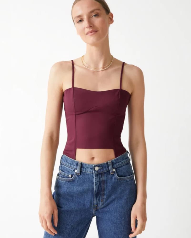 Maroon Lace-Up Crop Top - Image 2