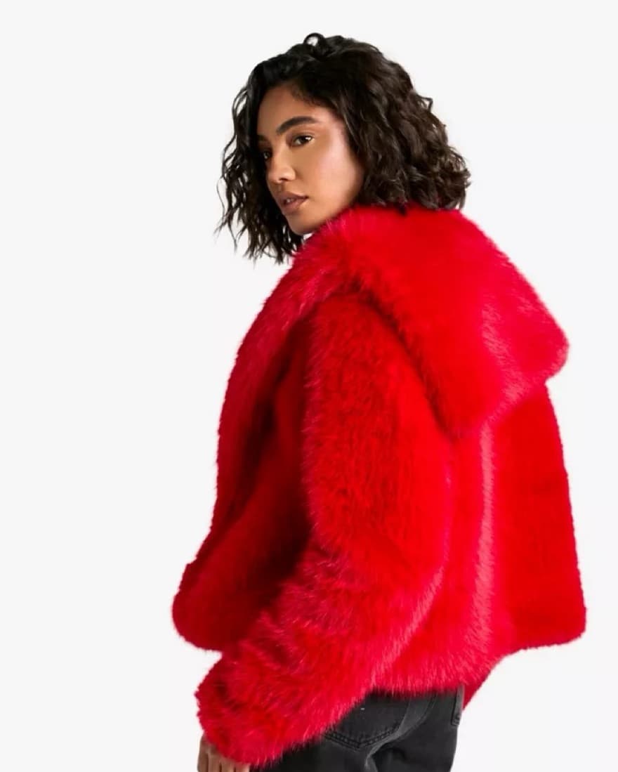 Oversized Red Faux Fur Jacket - Image 2