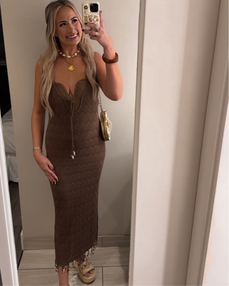 ELAN Brown Crochet Maxi Dress - Image 2