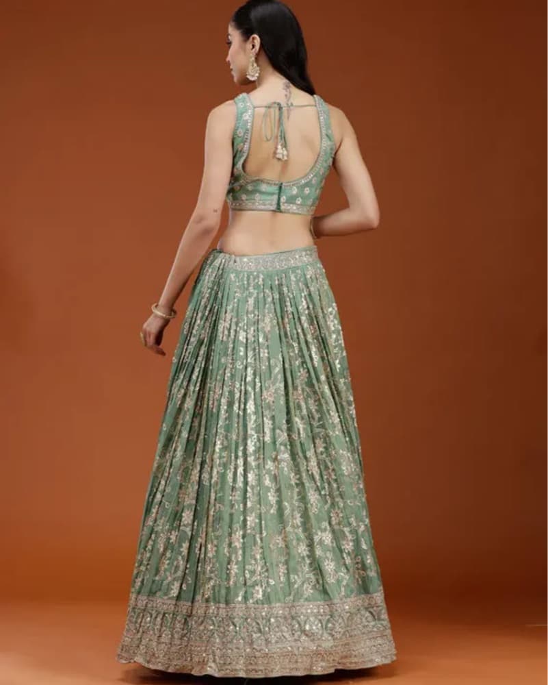 Green Sequins Lehenga - Image 2