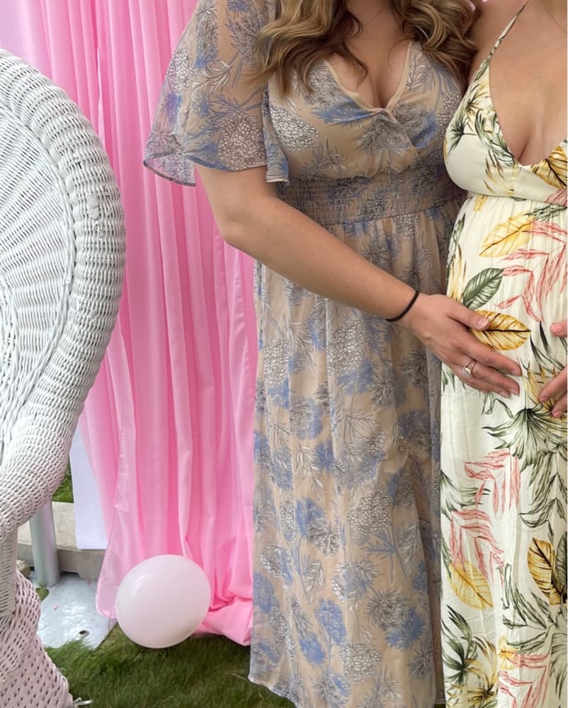 Blue & Tan Floral Midi Dress - Image 1