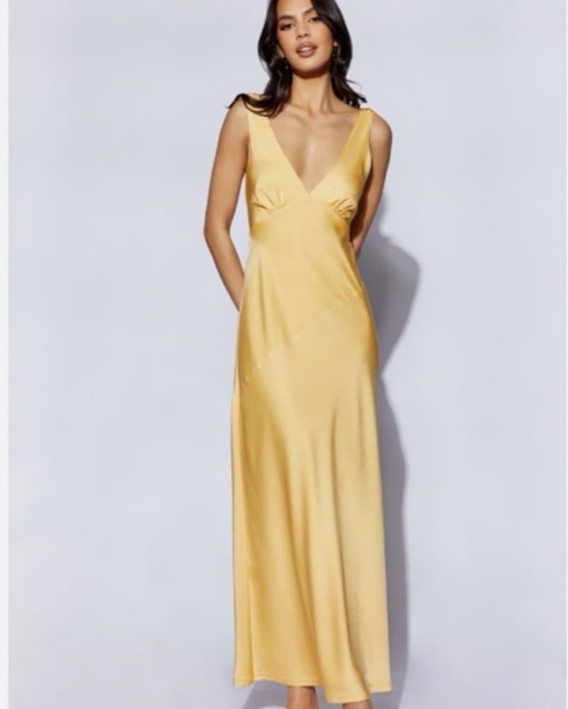 Buttr Yellow Plunge Satin Maxi Dress - Image 3