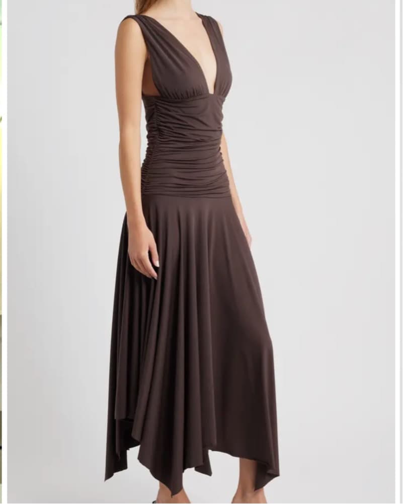 MANGO Brown Ruched Drop Waist Dress - Image 4