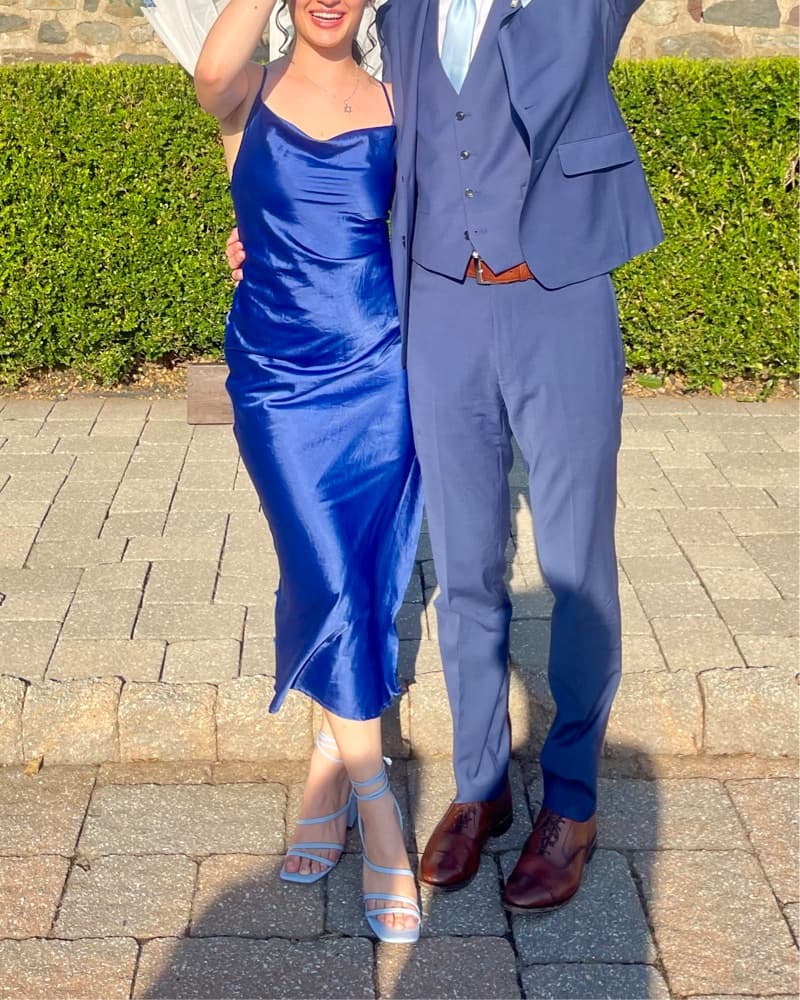 Royal Blue Satin Backless Dress - Image 2