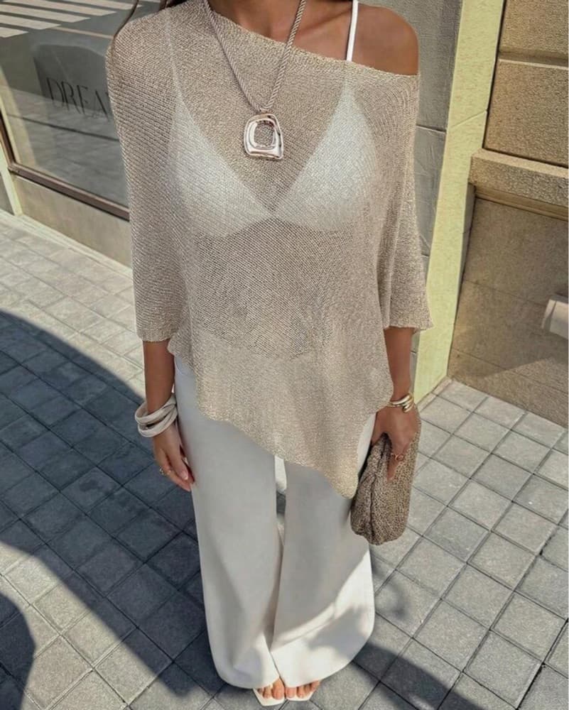 Gold Shimmery Knit Poncho - Image 4