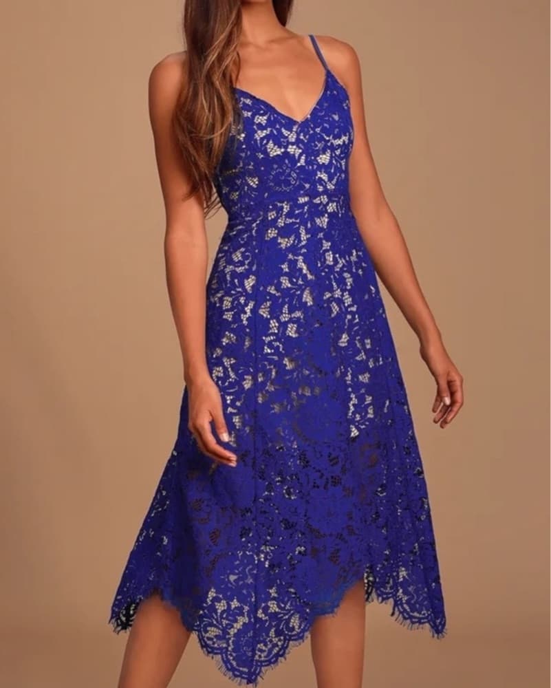 One Wish Royal Blue Lace Dress - Image 1