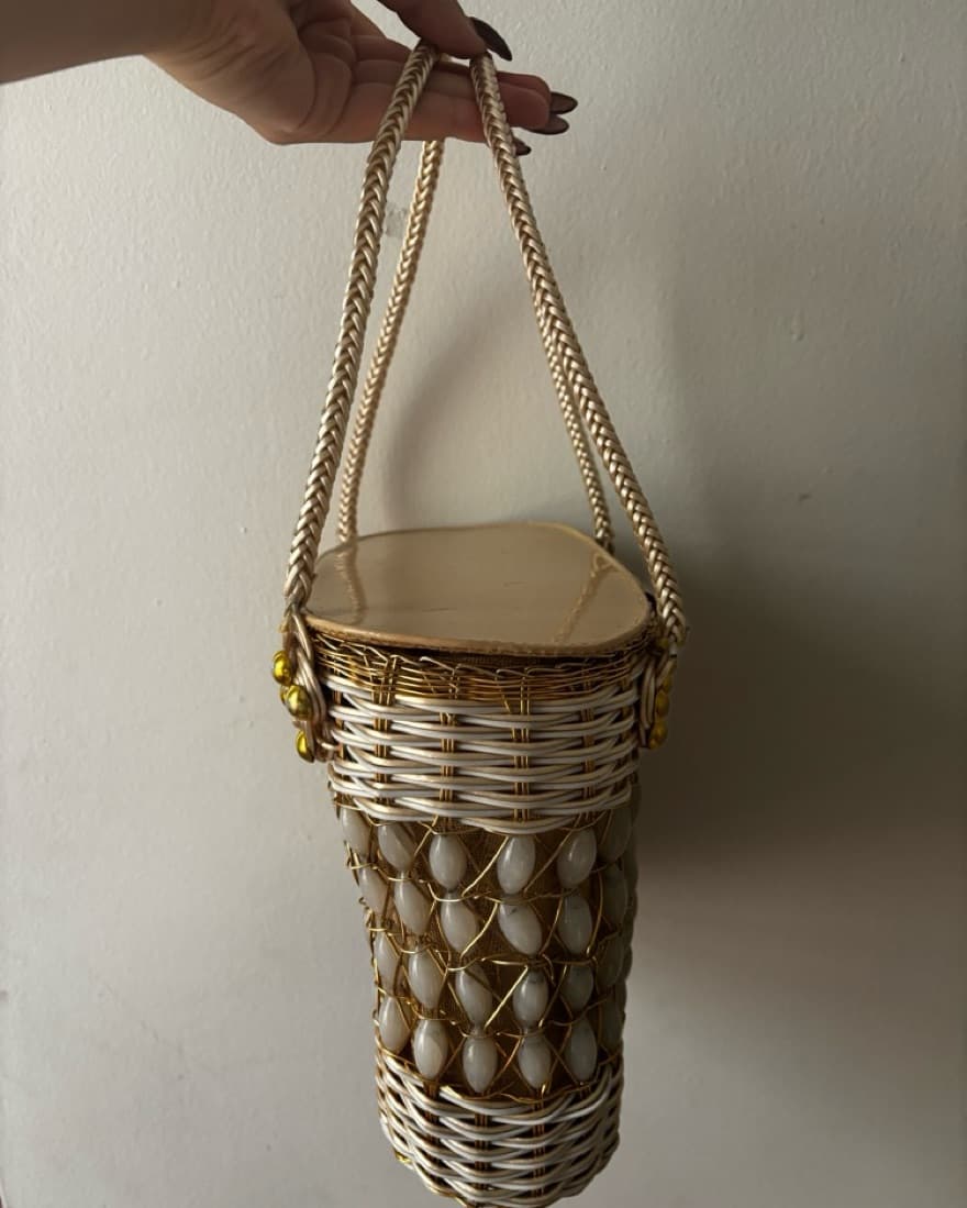 Vintage Beaded Basket Bag - Image 3