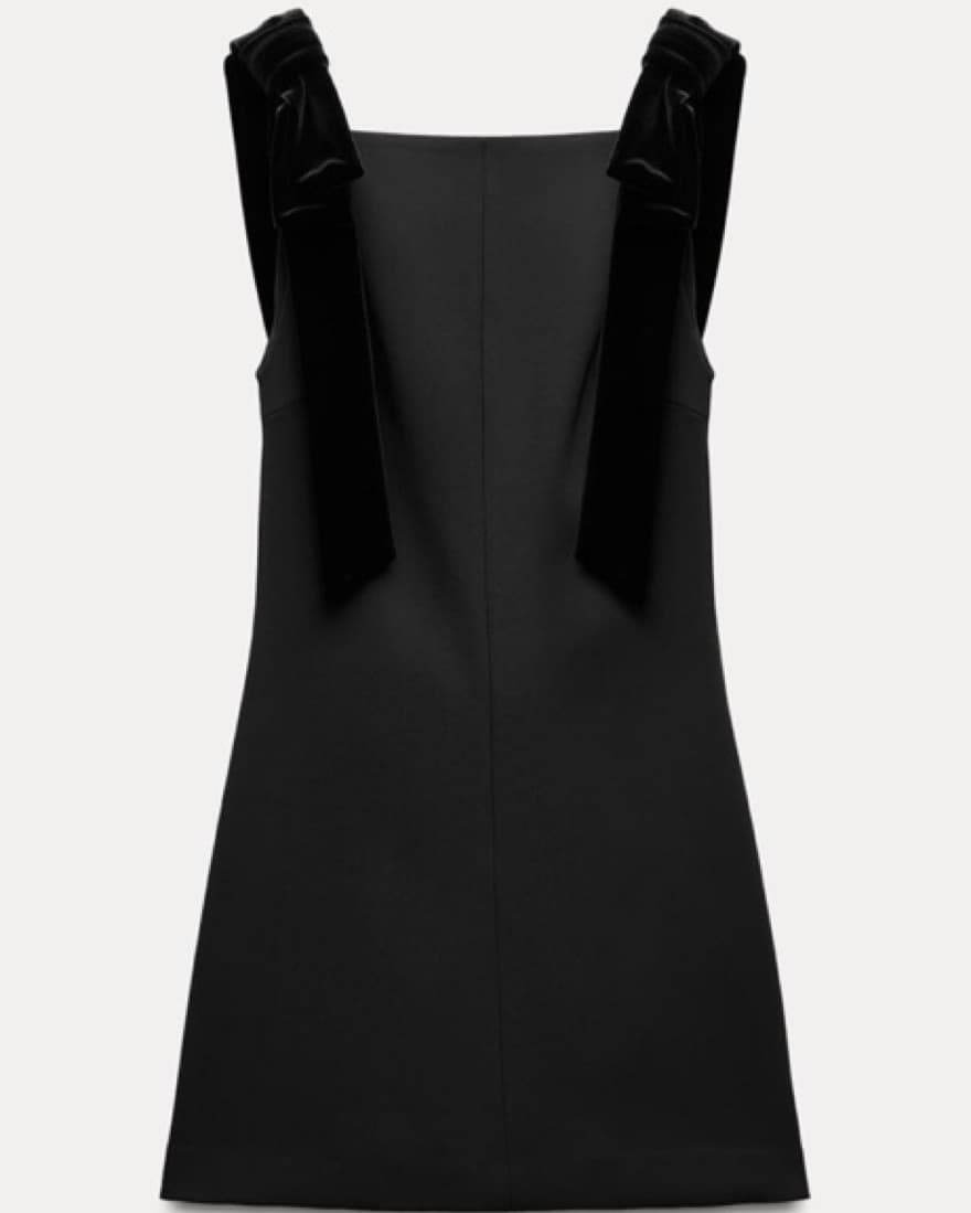 Zara Black Velvet Holiday Bow Dress - Image 1