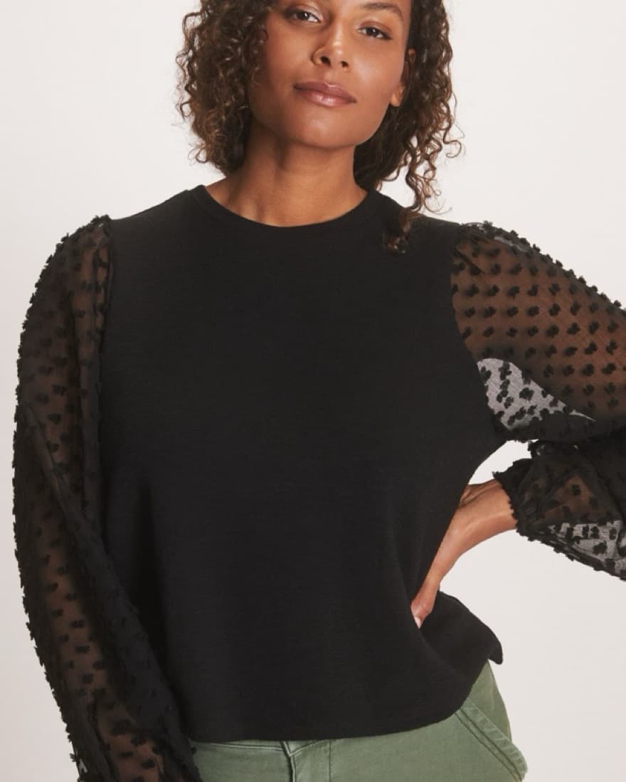 Maeve Black Swiss Dot Sheer Sleeve Top - Image 1